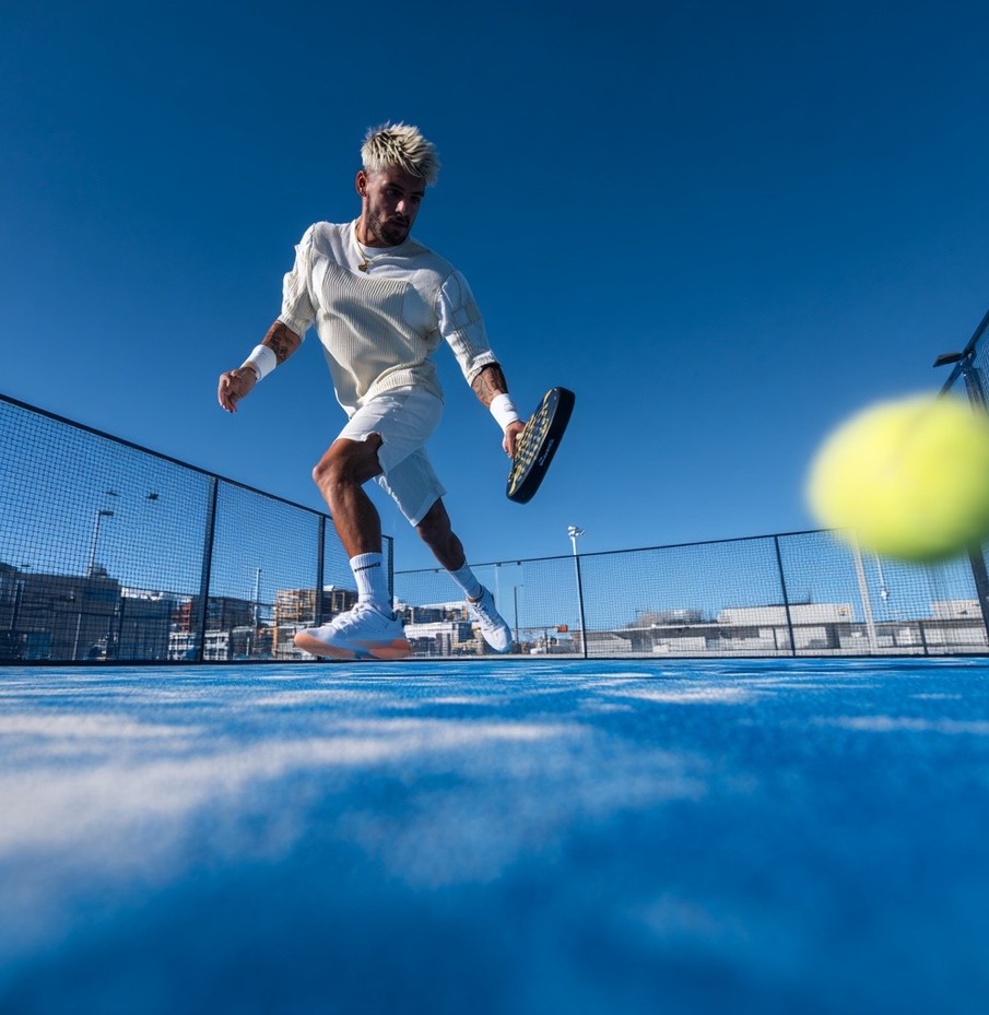 Padel rally on outdoor court